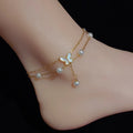 18K Gold Plated Alloy Bracelet and Anklets Set Butterfly Pendant Yoga Foot Chain for Summer Beach Women's Jewelry
