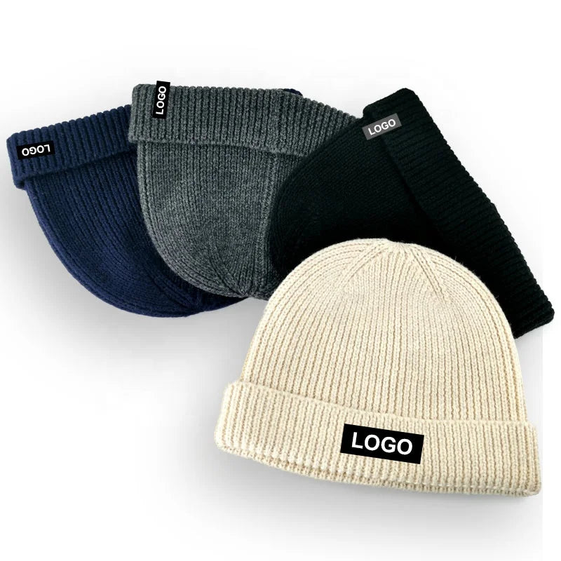 Premium Skull Cap Fitted Embroidery Custom Logo Unisex Luxury Ribbed Knitted Wool Fisherman Beanie Hats for Beach