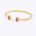 QIKU Bohemian Rectangle Rhinestone Opening Adjustable 18K Gold Plated Copper Bangles Zircon Charm Women's Jewelry Accessories