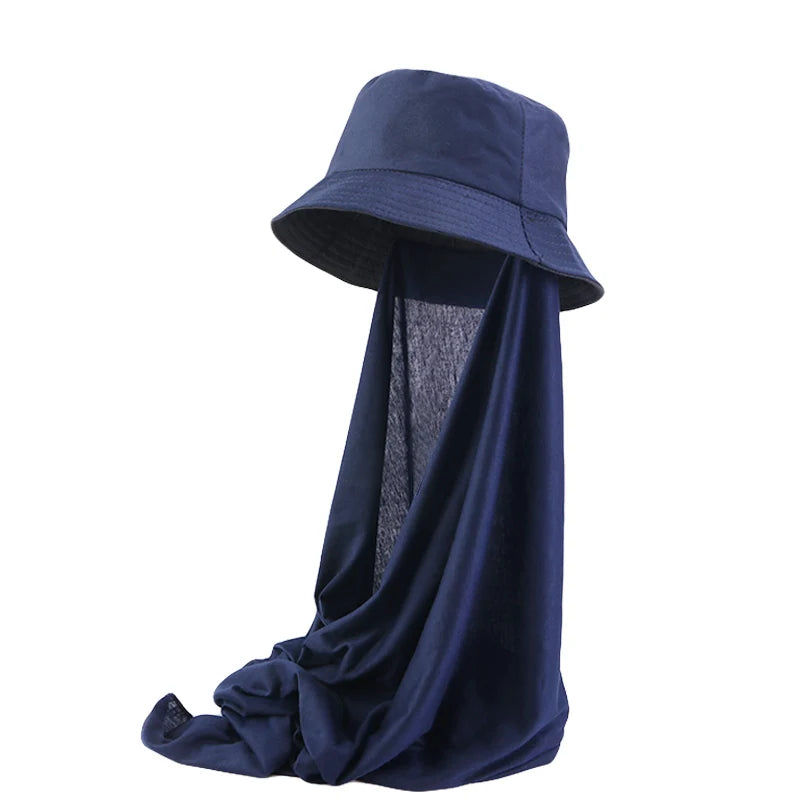 Gathertop Wholesale Custom Logo Hair Accessories Summer Hat With Cloak Polyester Spandex Solid Color Hijab Bucket for Women