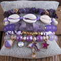 Beautiful Cute Multicolor Boho Jewelry Natural Stone Crystal Glass Shell Bracelet Dolphin Drop Star Elastic Stack Bracelet Set
