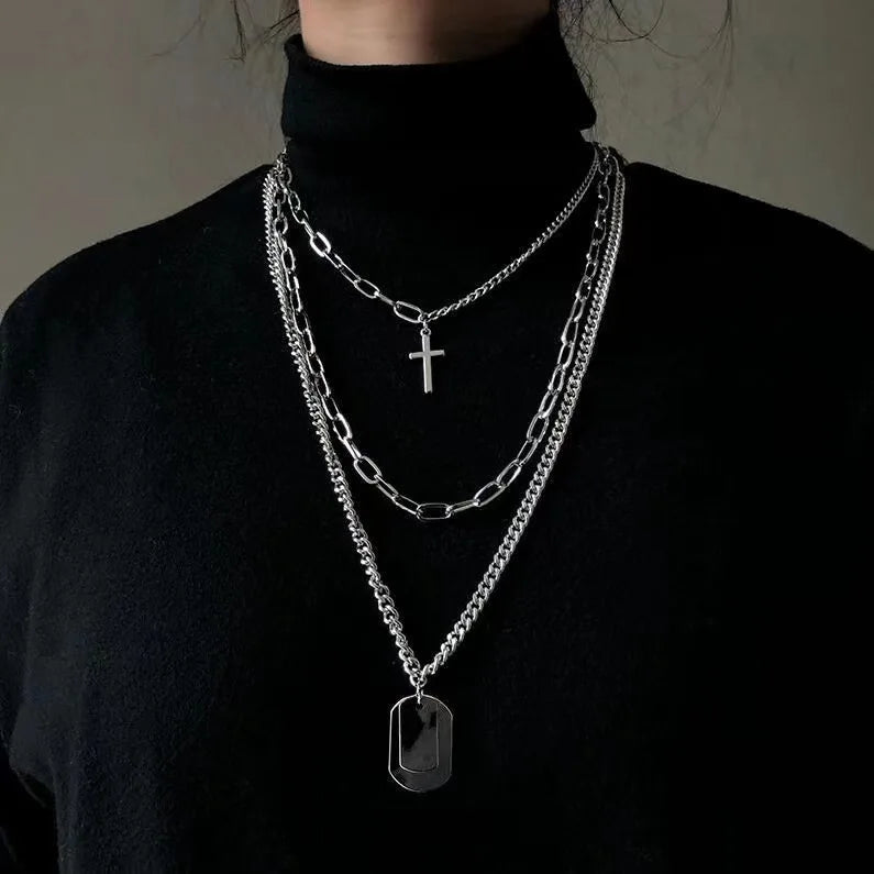 2025 Fashion Simple Hip Hop Sweater Chain Personality  Stainless Steel Necklace Design Jewelry Cross Necklace for Women
