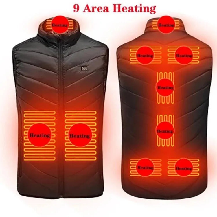 9 Areas Heated Vest Jacket USB Men Winter Electrical Heated Sleeveless Jacket Outdoor Fishing Hunting Vest