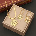 Creative Geometry Hollow Out Round Shape Stainless Steel Vintage Wedding Party Necklace Bracelet Earrings Ring Set