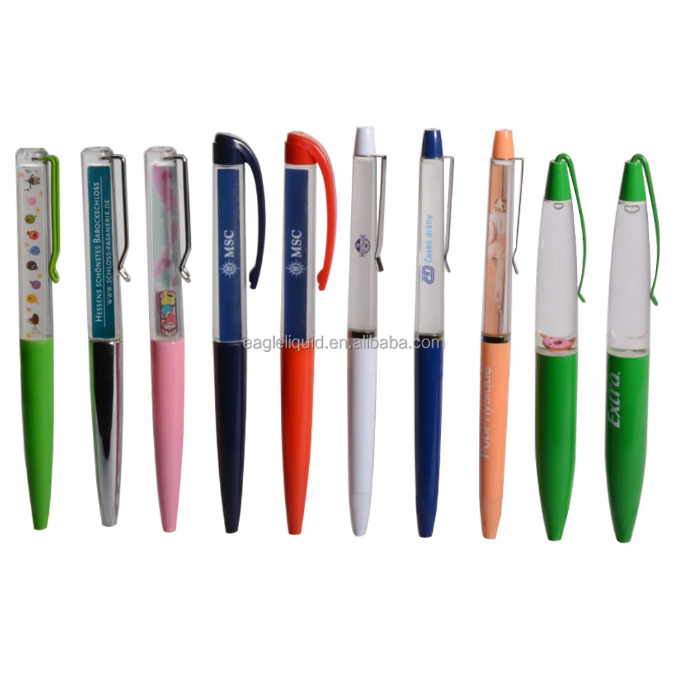 Factory Wholesale Cheap Plastic Ballpoint Pen Customized Liquid Pen with Floating Inside