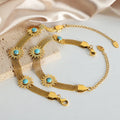 High End Vintage Woven Chain Turquoise Flower Bracelet Non Tarnish Gold Plated Stainless Steel Bracelet for Women Bijoux Femme