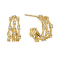 Nagosa 925 Silver Jewelry 18k Gold Plated Vermeil Pave CZ Retro Triple Bamboo Huggie Hoop Earrings