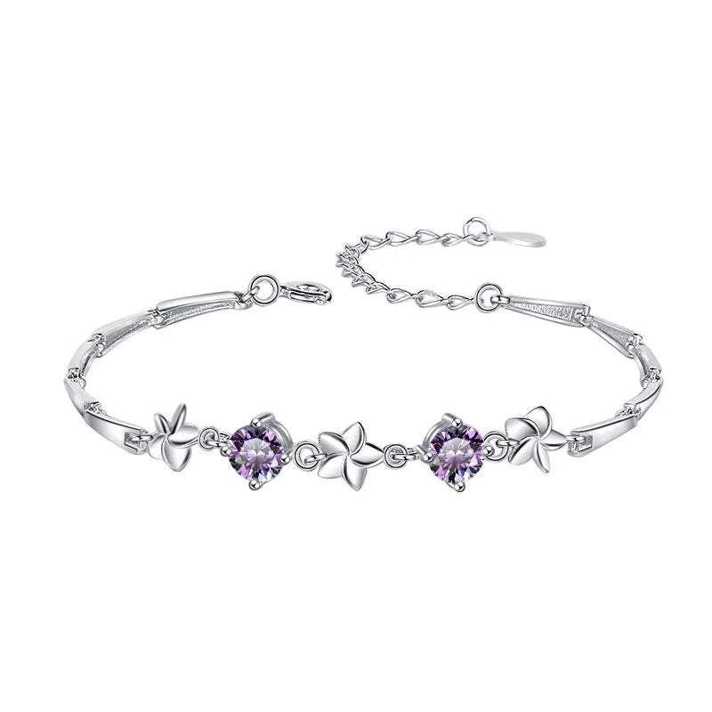 925 Sterling Silver Plated All Moissanite Diamond Bracelet 2mm Flower Charm for Women