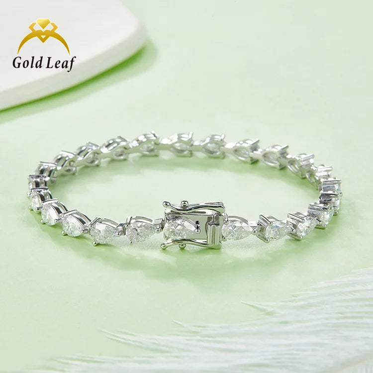 Goldleaf Fine Jewelry Wholesale 925 Sterling Silver Hip Hop Style Tennis Bracelet D VVS Pear Cut Moissanite Tennis Chains Party