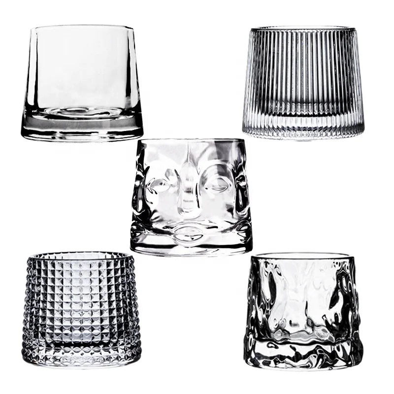 Wholesale Transparent Rotatable Hammer Grain Whisky Beer Glass Cup