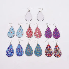 Custom Logo Sublimation Tear Drop Earrings Fashionable PU Leather Design for Bohemian Style Handmade