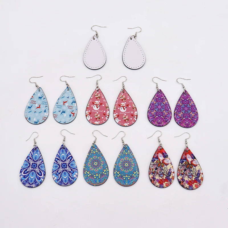 Custom Logo Sublimation Tear Drop Earrings Fashionable PU Leather Design for Bohemian Style Handmade