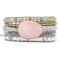 Hot Sale Rose Quartz Silicone Wrap Bracelets Unisex Bohemian Jewelry Bangles Sunstone Bracelet Silver Plated Custom Size Party