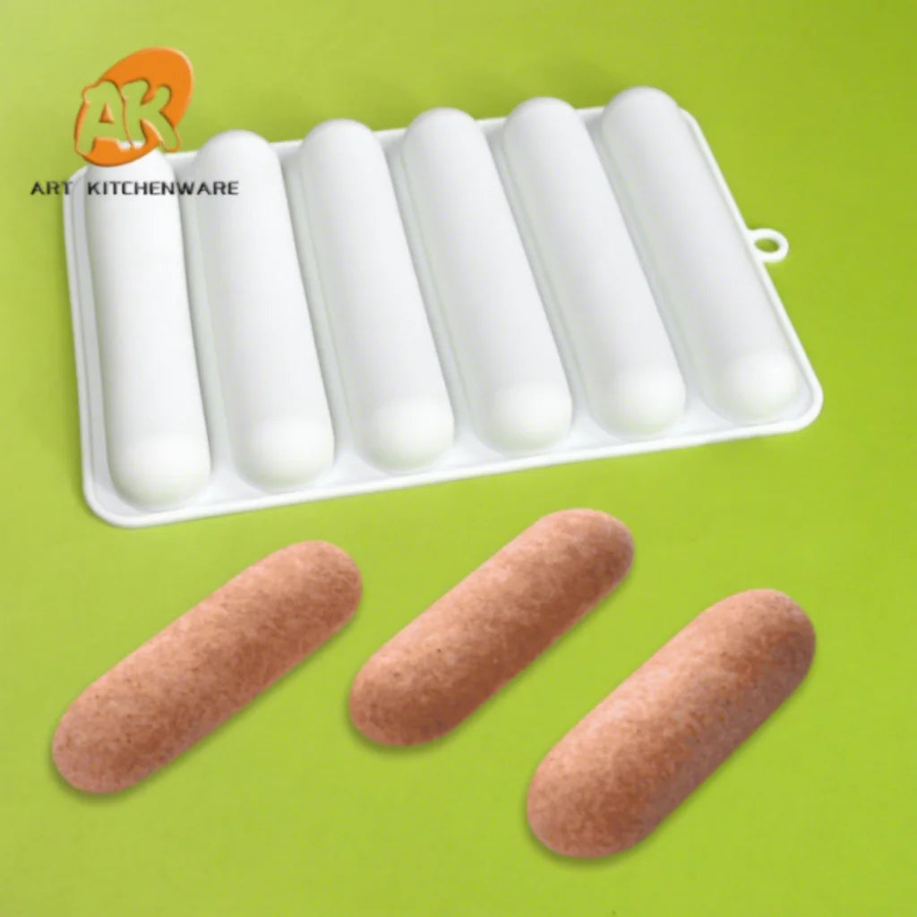 AK 6 Cavity Finger Biscuit Eclairs Silicone Baking Mold 3D Silicone Mousse Cake Mold Pastry Baking Tray for Chocolate Moulds DIY
