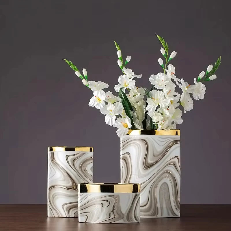 Living Marble Texture Vase Ceramic Vase for Home Decor White Vase Jingdezhen Ceramic Factory Manufacturing