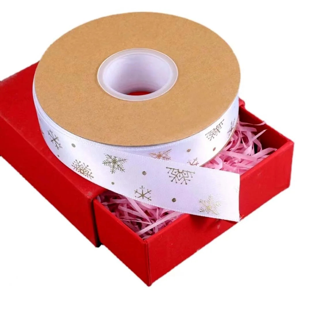 Custom Birthday Polyester Foil Printing Snowflake Elk Gift Box Packaging Ribbon Spool for Gift Decoration