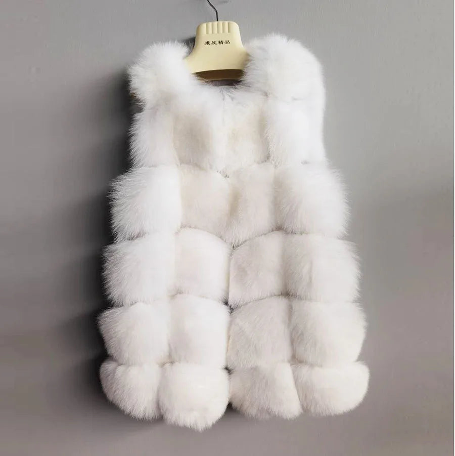 QC8046 Women's Winter Real Fox Fur Coat & Vest Outer Wear Casual Plus Size