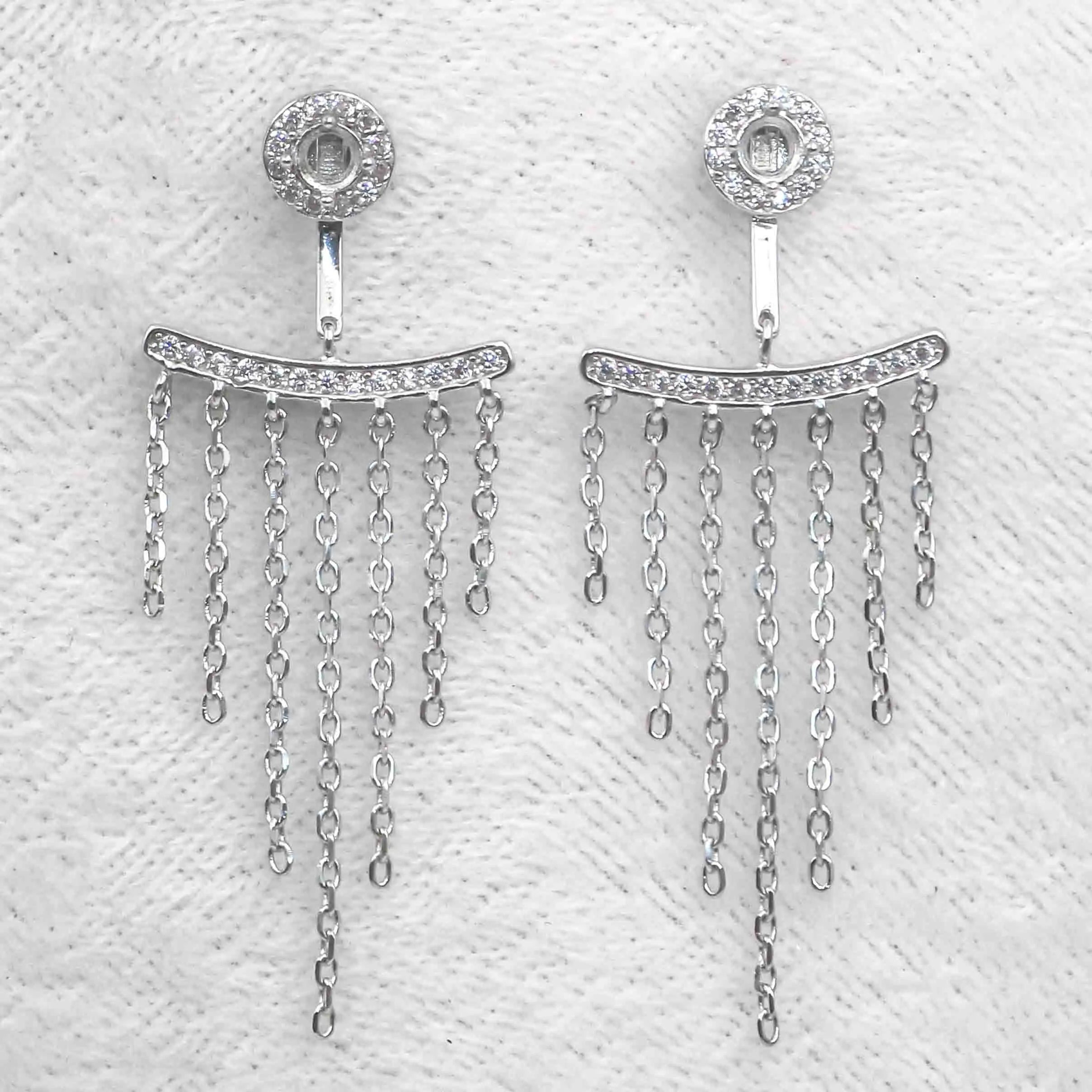 Sterling Silver 4*4mm Semi Mount Line Earrings Empty Support Blank Claws Setting S925 Base Without Center Stone for DIY Inlay