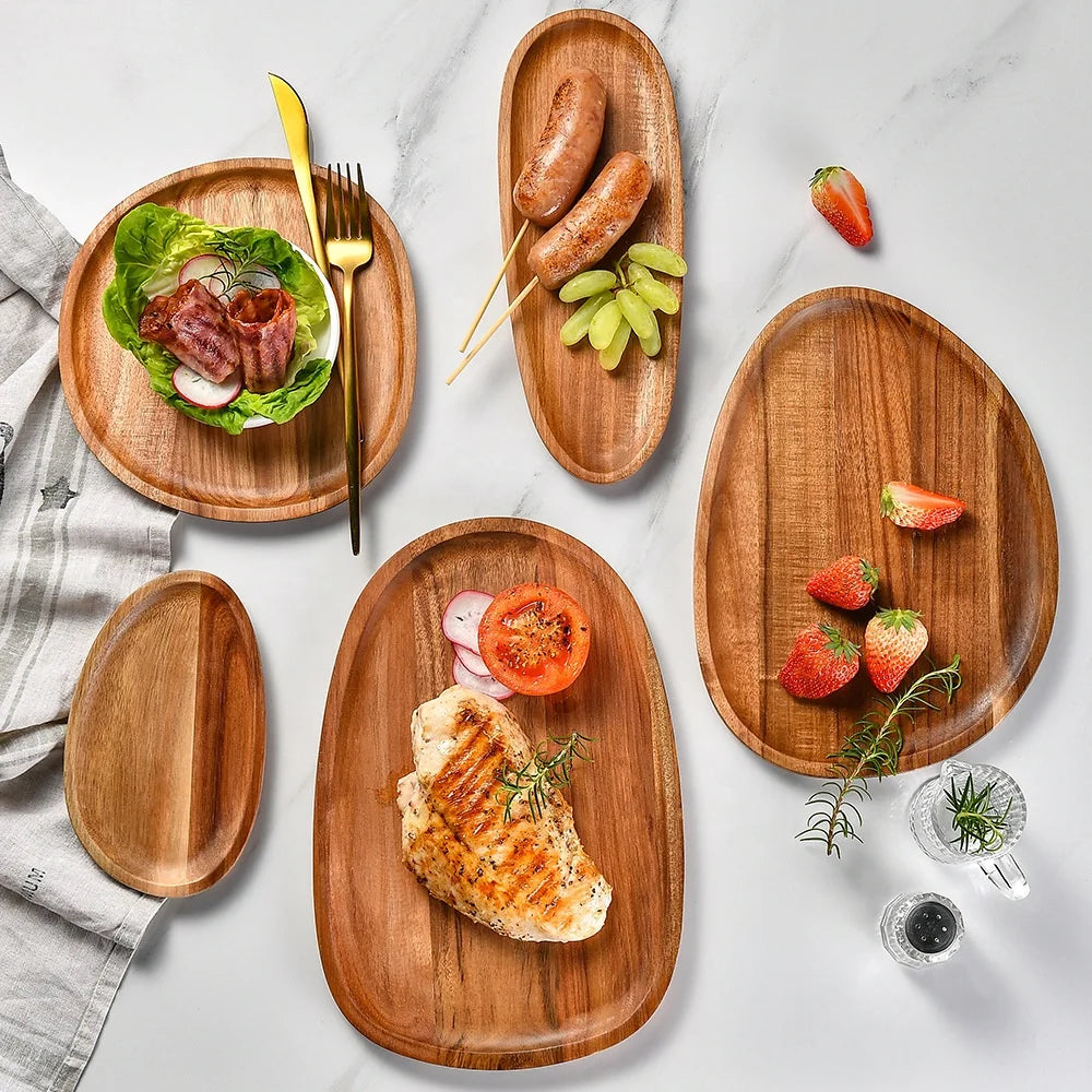 Modern Acacia Wood Fruit Tray Creative Japanese Swing Design Multifunctional Tea Cup Tray Restaurant Wedding Home Use