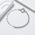 RINNTIN SB119 Trendy 925 Sterling Silver White Zircon Tennis Bracelet Gold Plated Cuban Chain Women's Gift