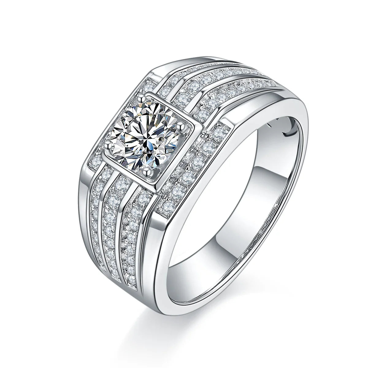 High Quality Luxury D Color 1 Ct 925 Sterling Silver Moissanite Diamond Men Engagement Ring With Unique Design