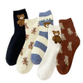 New Cute Korean Version Plush Teddy Bear Tube Socks Spandex Crew Socks with Casual Cartoon Design Free Size