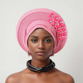Wholesale 2025 New Arrival Ethnic African Rhinestone Turban Cap with Tie Back Polyester Material Luxury Women's Wedding Headtie MegaBDM