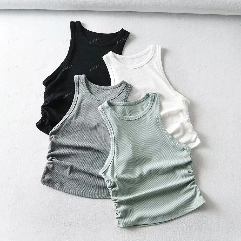 Hot Custom Logo Summer Black Ribbed Crop Tank Top Women