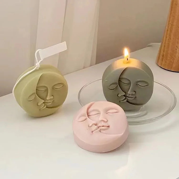 YS Sun Moon Face Aromatherapy Candle Mould Abstract Man Silicone Soap Resin Baking Mold Candle Making Supplies Wedding Souvenirs