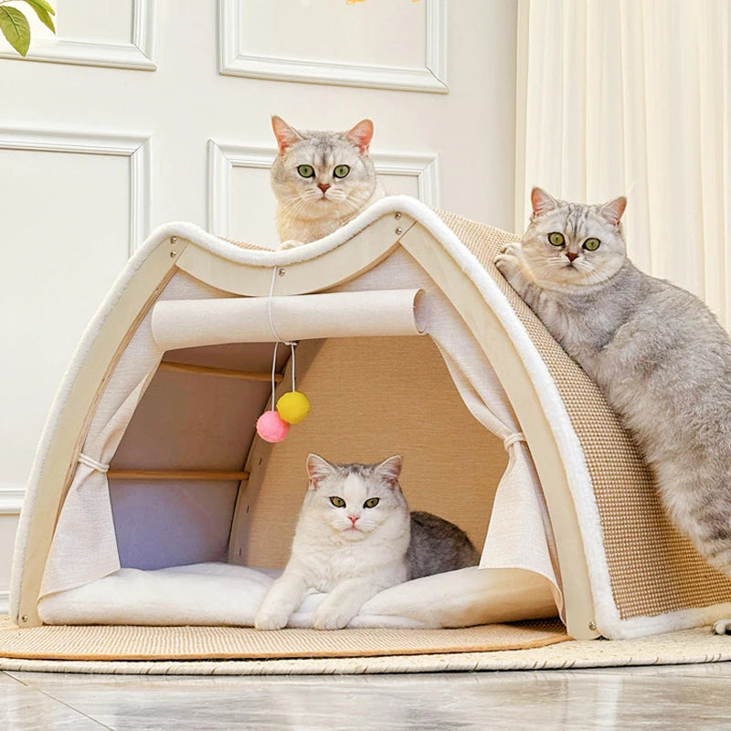 Cat Scratcher House Pet Tent Cozy Playing Cats Cave Bed Semi Closed Cat Nest for Pet Supplies Small Medium Large Kitty