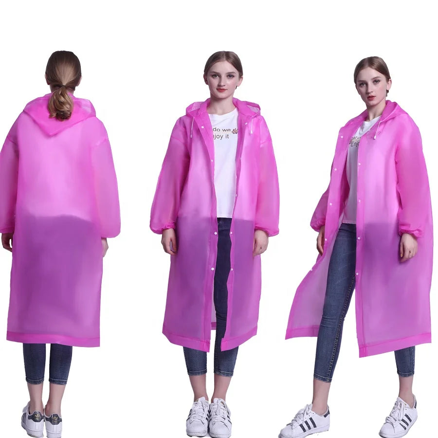 Custom Logo Adult Colorful Portable Waterproof Rainwear Peva Rain Poncho Transparent EVA Long Raincoat