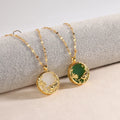 Round 18K Gold Stainless Steel Gemstone Jade Pendant Necklace Chinese Style Lucky Fish Natural Jade Necklace for Family Friends