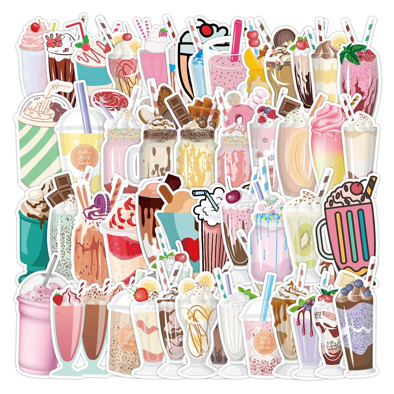 50PCS Cute ice cream decals drink art watercolor milkshake sticker