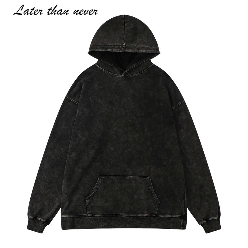 Men's Retro Vintage Raglan Cotton French Terry Sweatshirt Hood Wholesale High Street Winter Over-the-Head Hoodies Washed Style