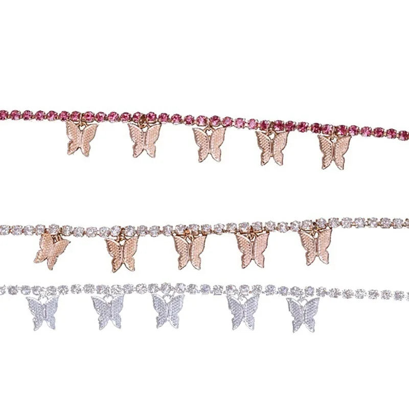 Charm Custom Butterfly Diamond Sign Initial Gold Plated Alloy Women's Anklets