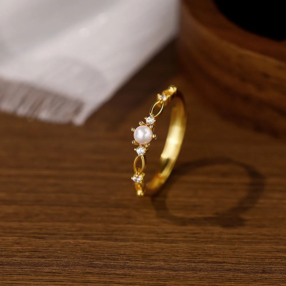 Newest Style French Luxury Zircon S925 Sterling Silver Pearl Rings for Women Jewelry Accessories YB-XY-117