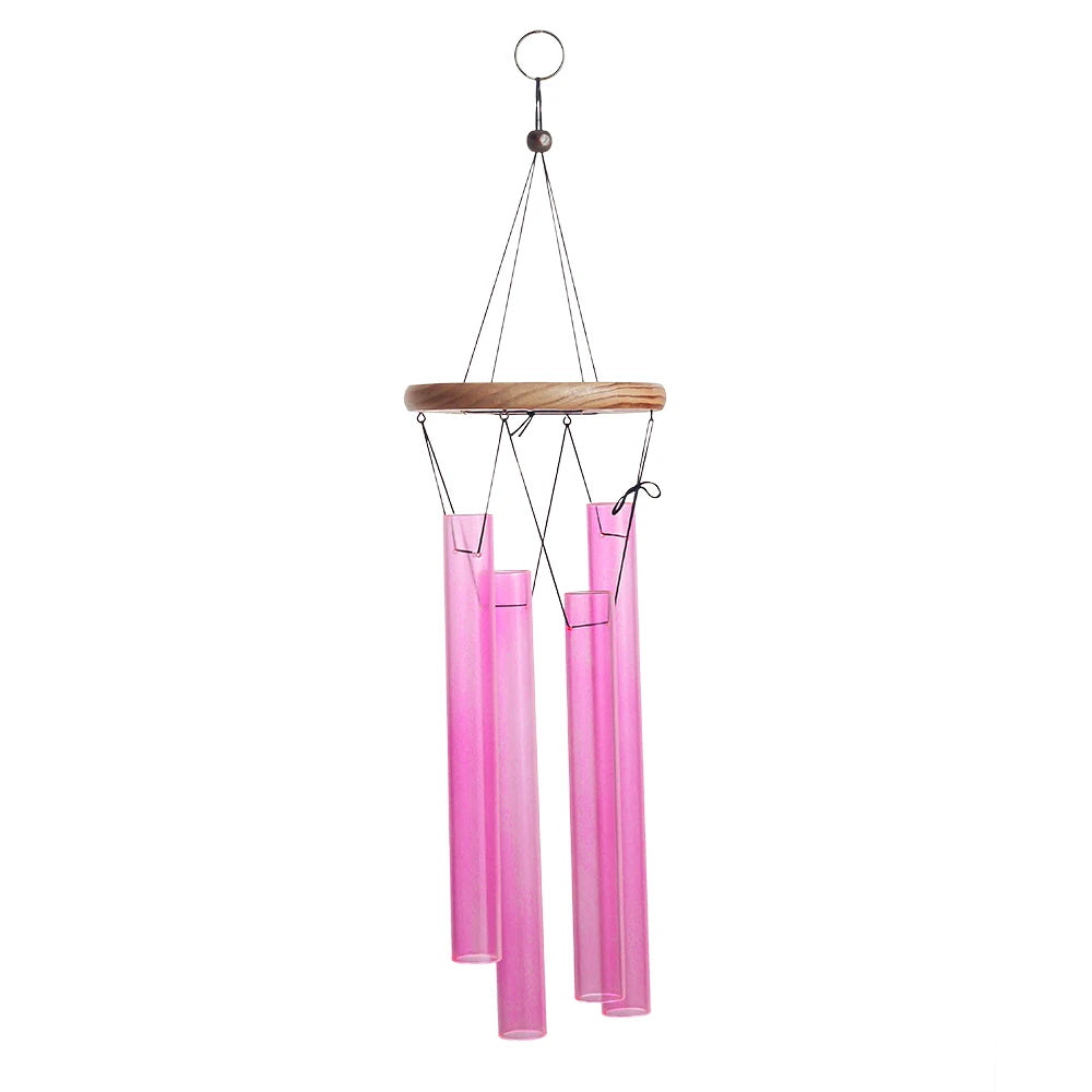 Pink Transparent Glass Wind Chime With 4 Tube