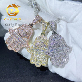 Factory Price Hiphop Jewelry Silver 925 Hasma Hand Pendant Iced Out Moissanite Diamond Pendant Hand Pendant for Cuban Chain