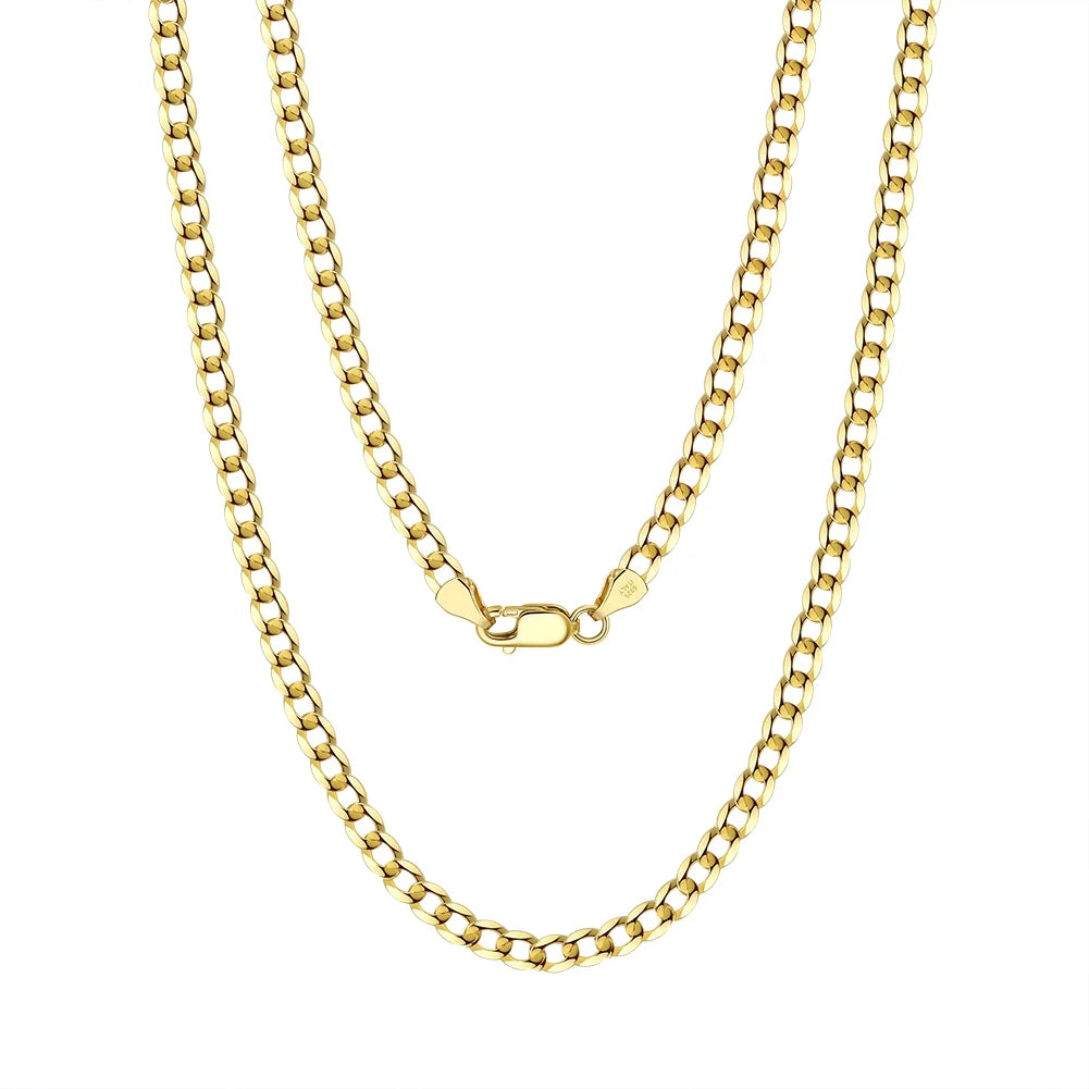 RINNTIN SC60-3 18K Gold Plated Over 925 Sterling Silver Italian 3mm Diamond Cut Cuban Link Curb Chain Necklace for Women Men