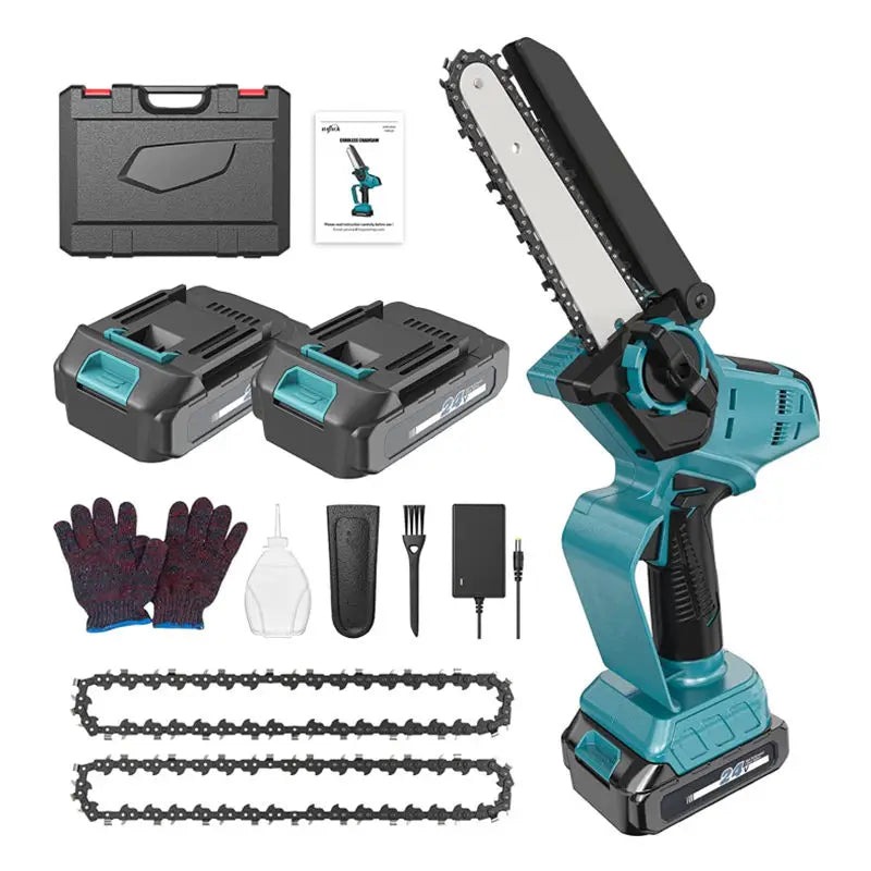 Mini 6-Inch Electric Cordless Chainsaw with 2 Batteries 2 Chains Power Battery Portable Handheld Chainsaw for Tree Trimming