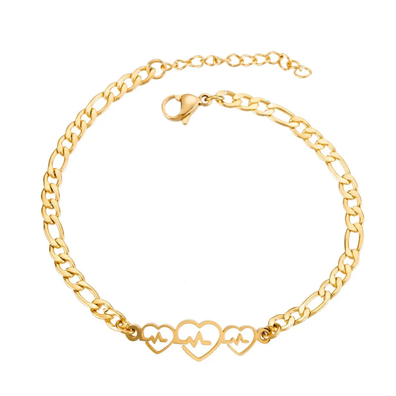 Fashion 18K Gold PVD Plated Stainless Steel Charm Heart Shape Heartbeat Bracelet Jewelry for Women