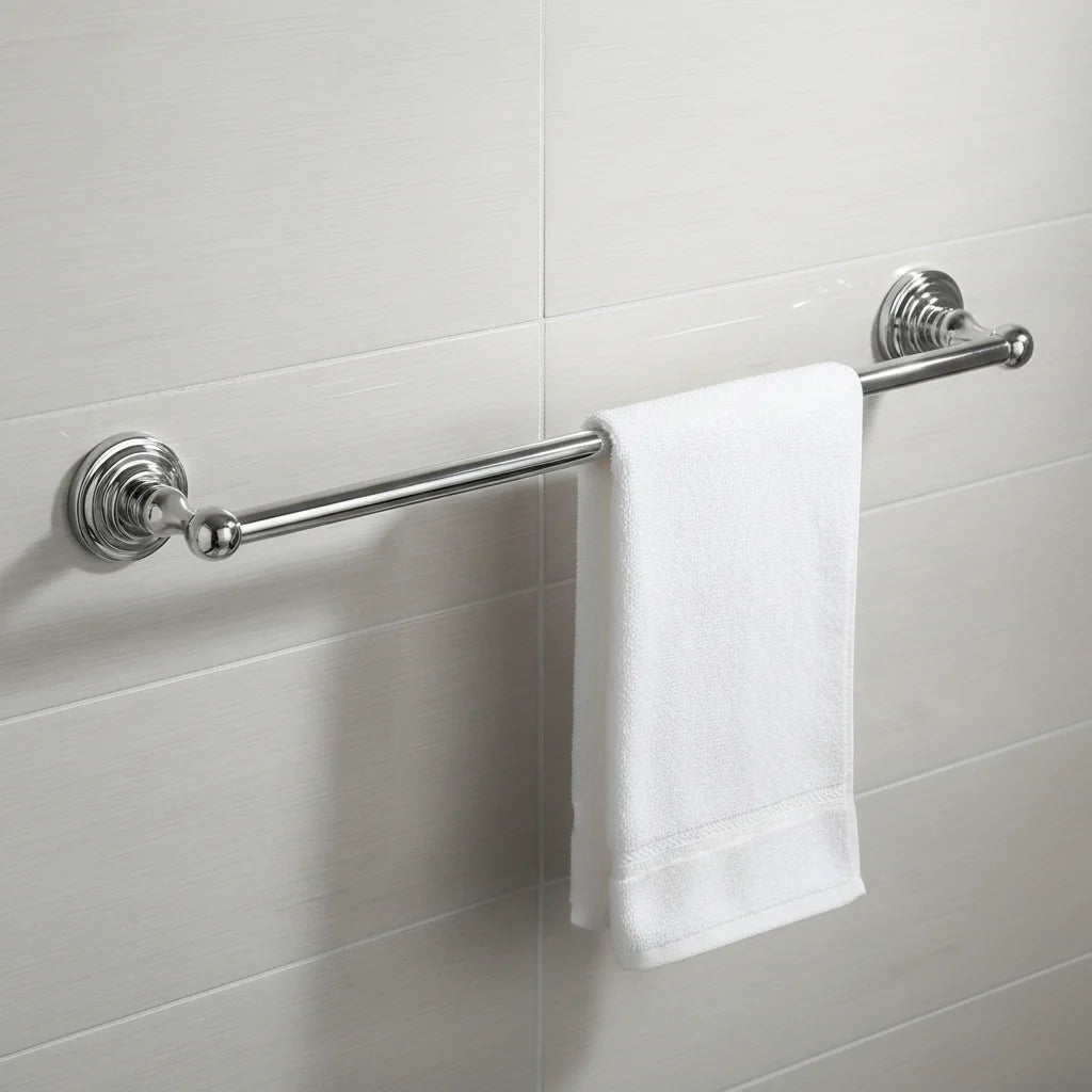 Antique Chrome Zinc Alloy Traditional Design Wall Mount Towel Bar Hooks 60cm Hotel-Appropriate Bathroom Towel Rail Single Bar 1