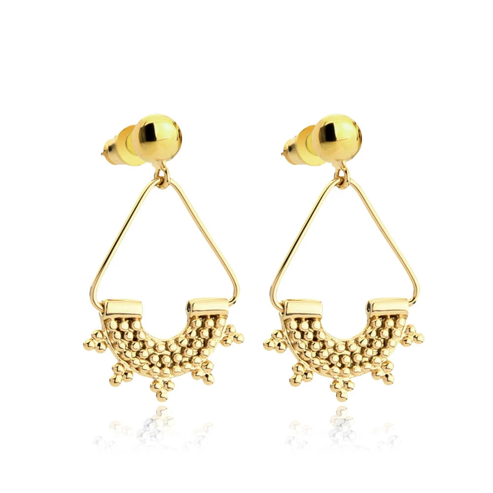 Unique Design Beads Charm Triangle Dangle Earrings Plain Gold Plated Brass Drop Earrings for Women Fashion Jewelry Brinco