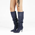 Suede Upper Pointed Toe Rubber Knee High Boots Stiletto Heel Slip on Women Long Boots
