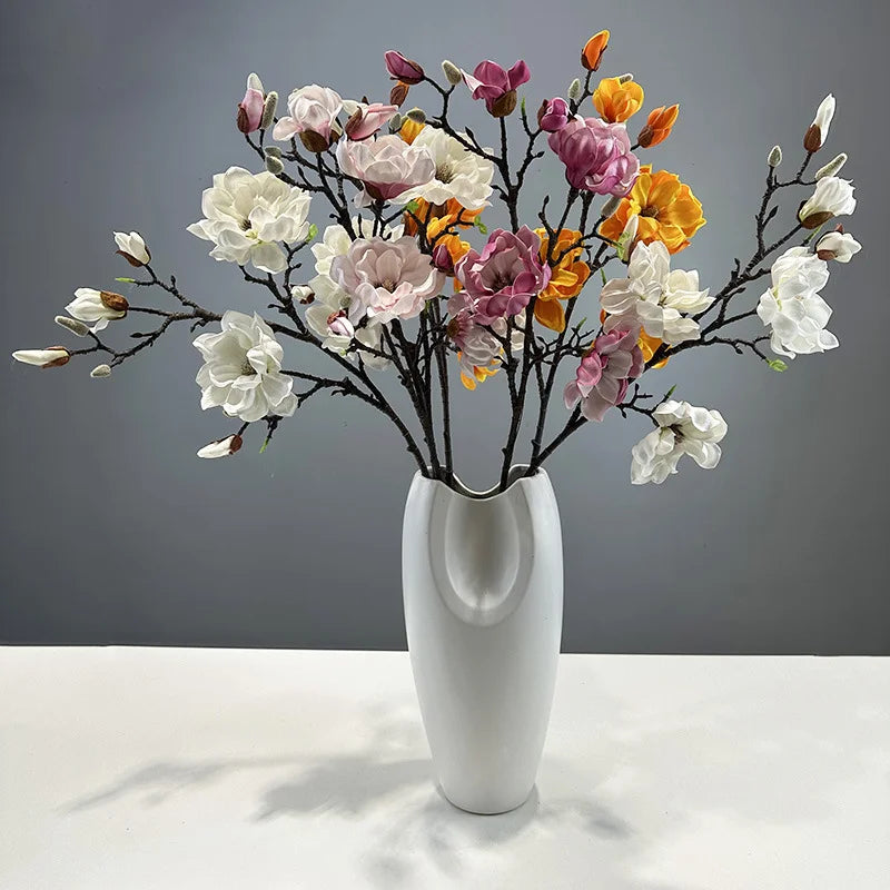 K-0057 Single Branch Multi-Magnolia Wedding Props PU for Easter Home Decorations Enhanced Simulation Feel Eva Magnolia Magnolia