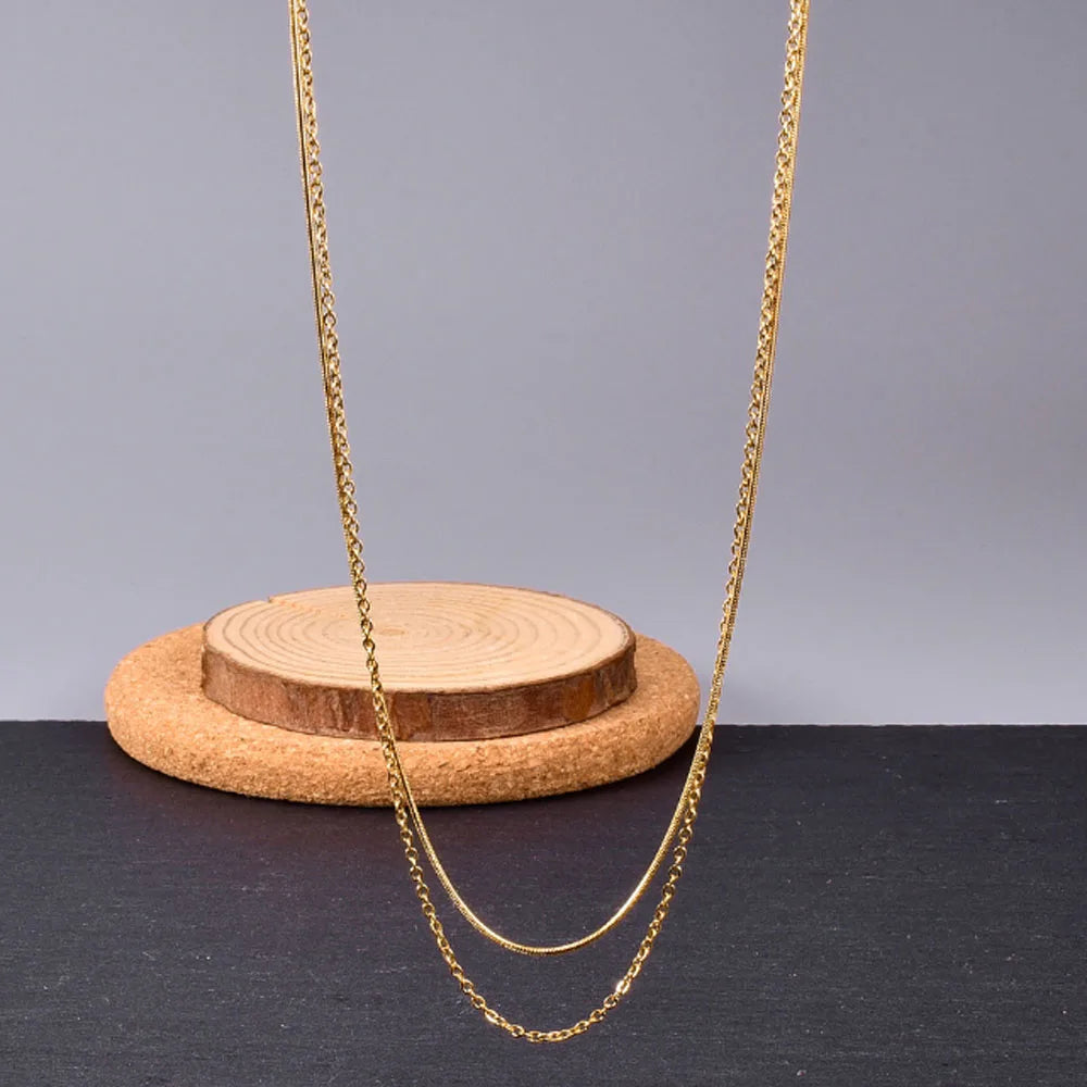 Women Fashion Non Tarnishin Stainless Steel 18k Gold Chain Double Layers 2 Layered Necklace Jewelry Necklaces