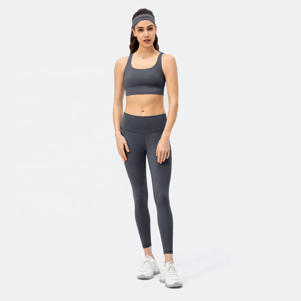 Women's Plus Size Lightweight Backless Crisscross Straps Front Gym Sets Seamless Yoga Breathable Soft Leggings Medium Support