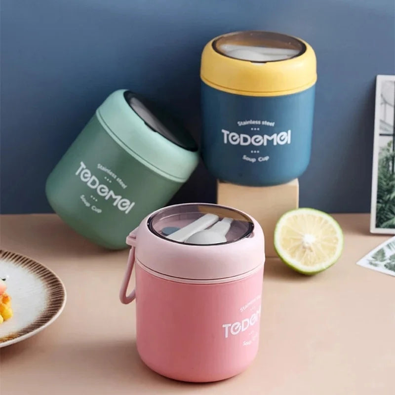 Mini Thermal Lunch Box Food Container with Spoon Stainless Steel Vaccum Cup Soup Cup Insulated Lunch Box Taza Desayuno Portatil
