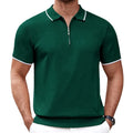 Men's Casual Short Sleeve for Polo T-Shirt New Breathable Knit with Blank Design and Solid Pattern Zip-up Lapel Crochet Shirt