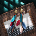 Bohemian Ethnic Vintage Long Dangle Colorful Real Feather Woman Handmade Boho Tassel Earring Jewelry